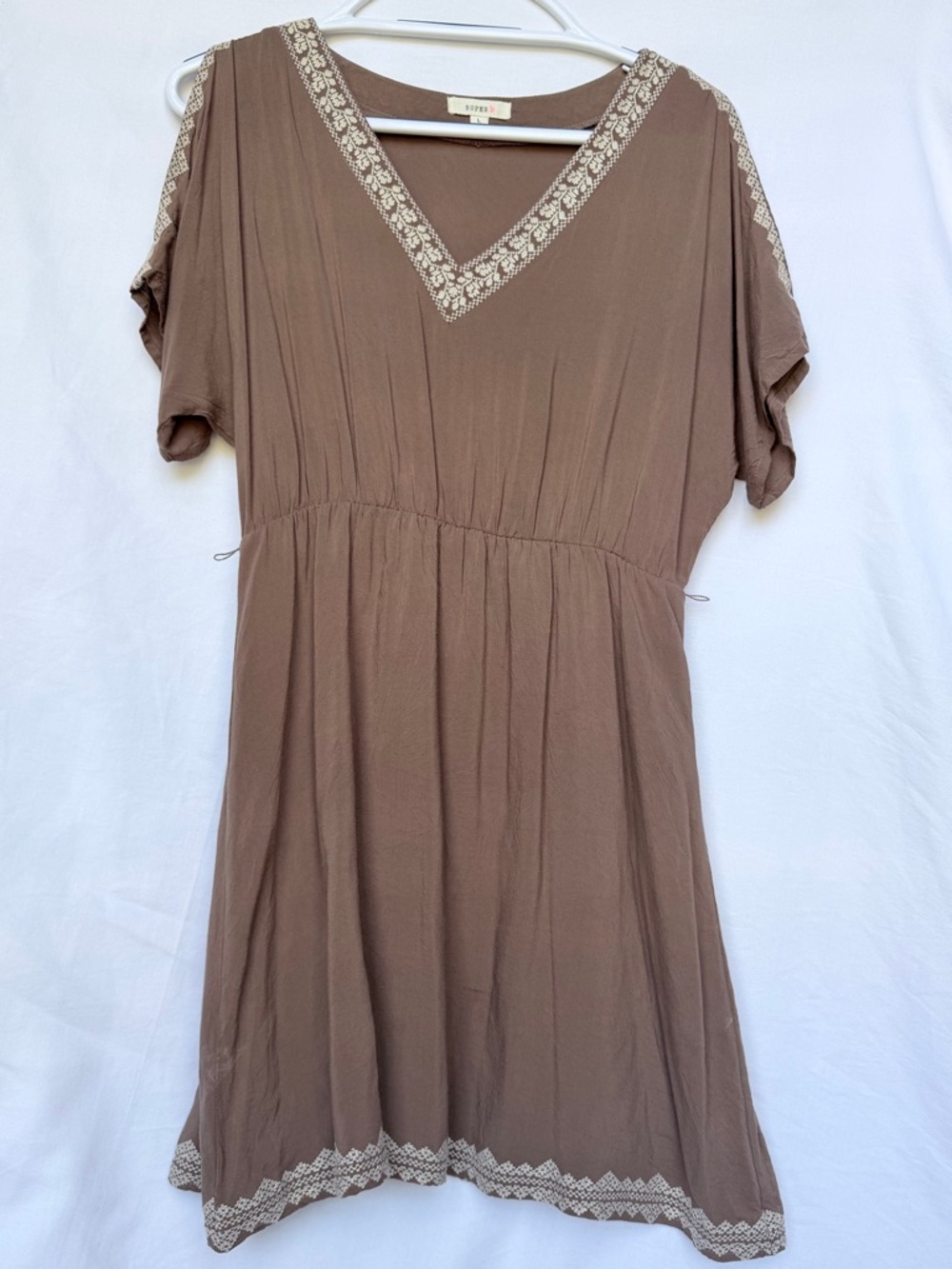 Boho V-Neck Embroidered Midi Dress - Taupe